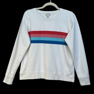 J.Crew Womens White Rainbow Stripe French Terry Crewneck Sweatshirt Small